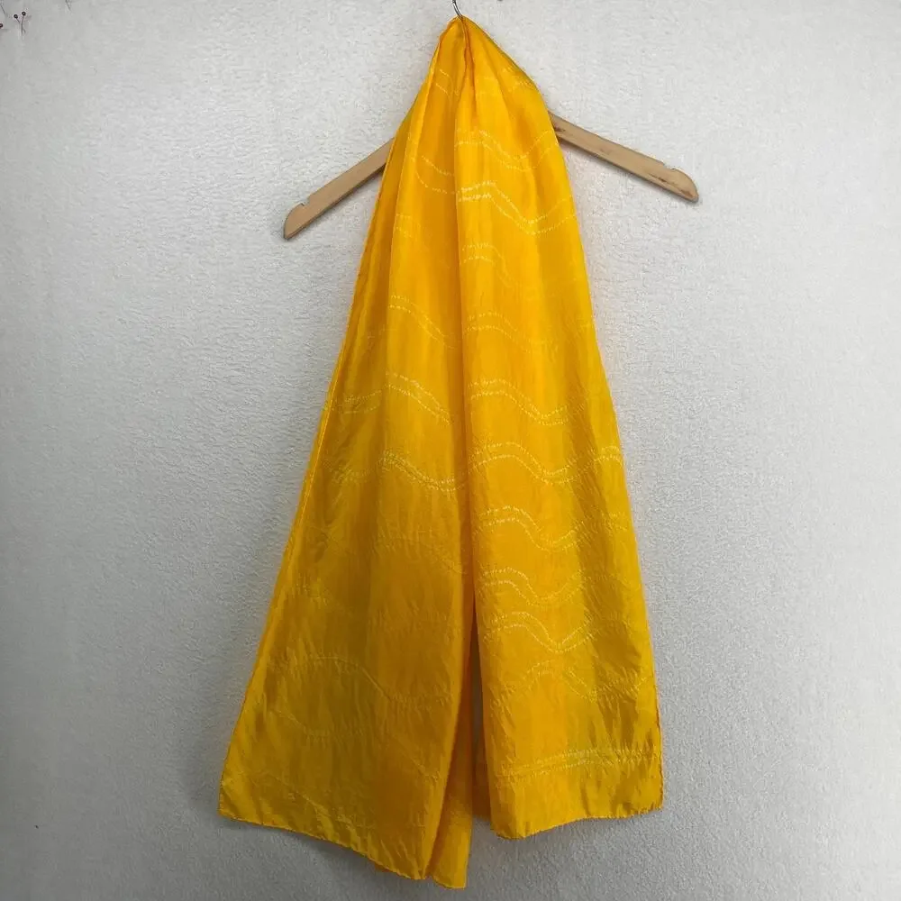 Scarf Silk Crepe De Chine Shibori Tie Dye Hand Rolled Shawl Wrap Yellow